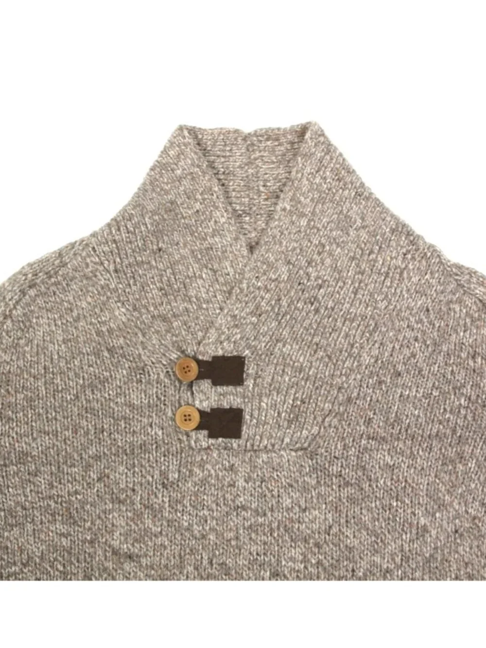 Fjallraven Lada Sweater Mens sz L Gray Wool Blend Shawl Neck Knit Greige Fog 877